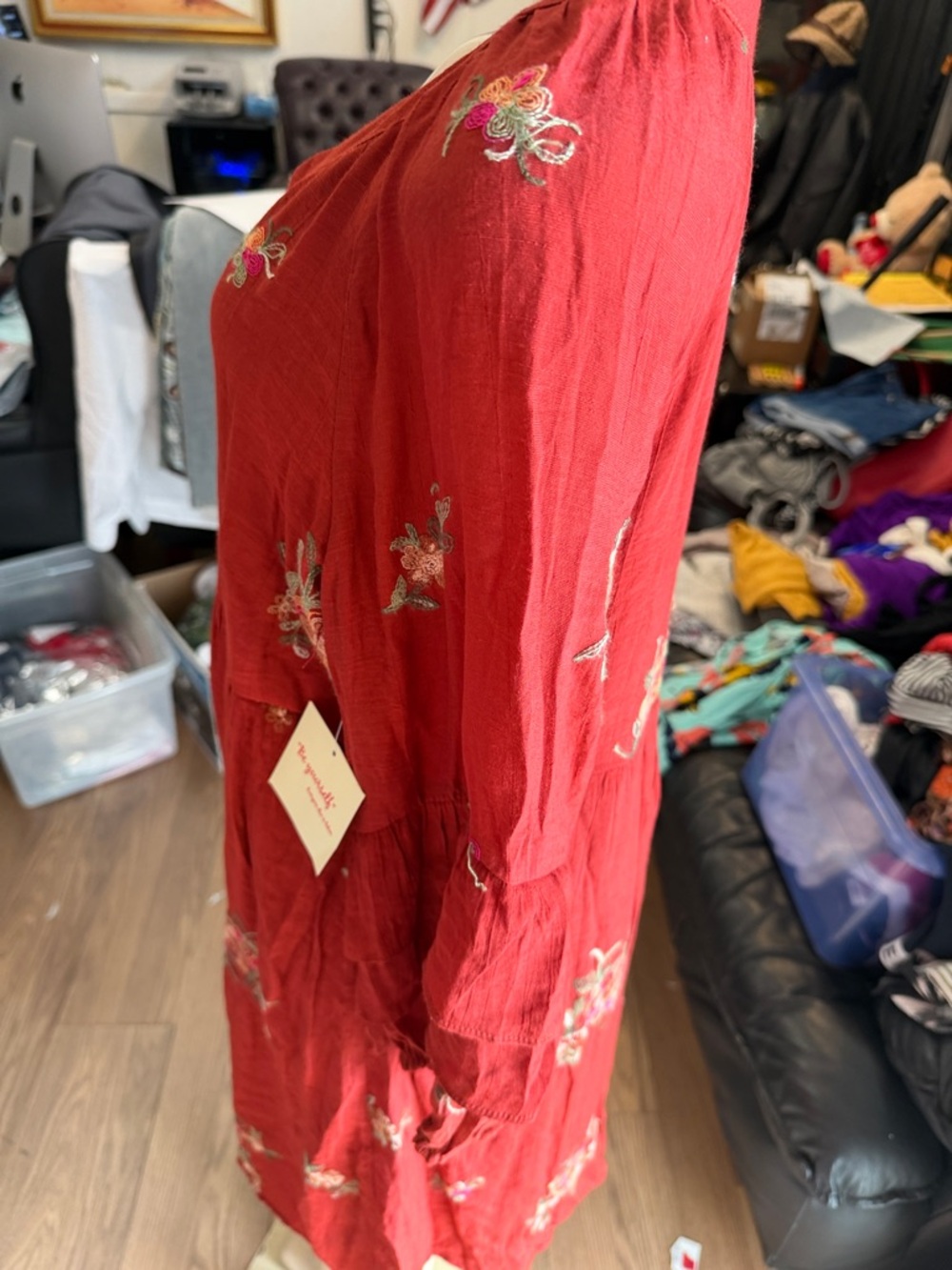 Embroidered V-Neck Boho Dress in Deep Wine - Picture 8 of 10
